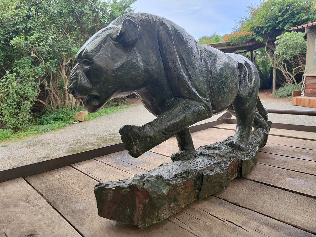 Hand Made Extra Large Green Verdite Lion Sculpture x 1 From Zimbabwe - Toprock Gemstones and Minerals 