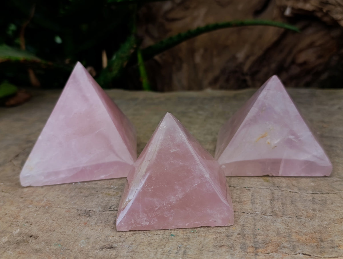 Polished Rose Quartz Pyramids x 6 From Ambatondrazaka, Madagascar - Toprock Gemstones and Minerals 
