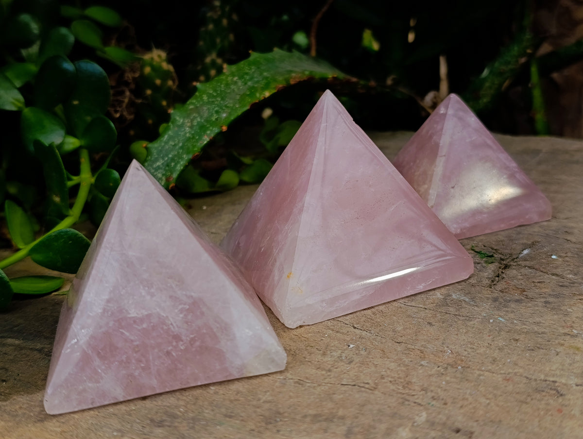 Polished Rose Quartz Pyramids x 6 From Ambatondrazaka, Madagascar - Toprock Gemstones and Minerals 