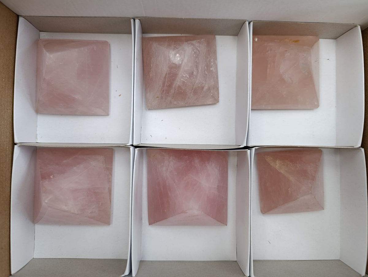 Polished Rose Quartz Pyramids x 6 From Ambatondrazaka, Madagascar - Toprock Gemstones and Minerals 