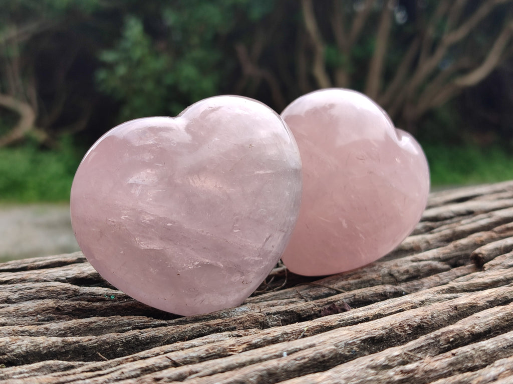Polished Rose Quartz Hearts x 6 From Ambatondrazaka, Madagascar - Toprock Gemstones and Minerals 