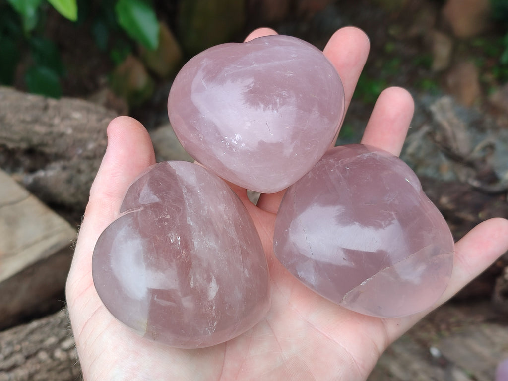 Polished Rose Quartz Hearts x 6 From Ambatondrazaka, Madagascar - Toprock Gemstones and Minerals 