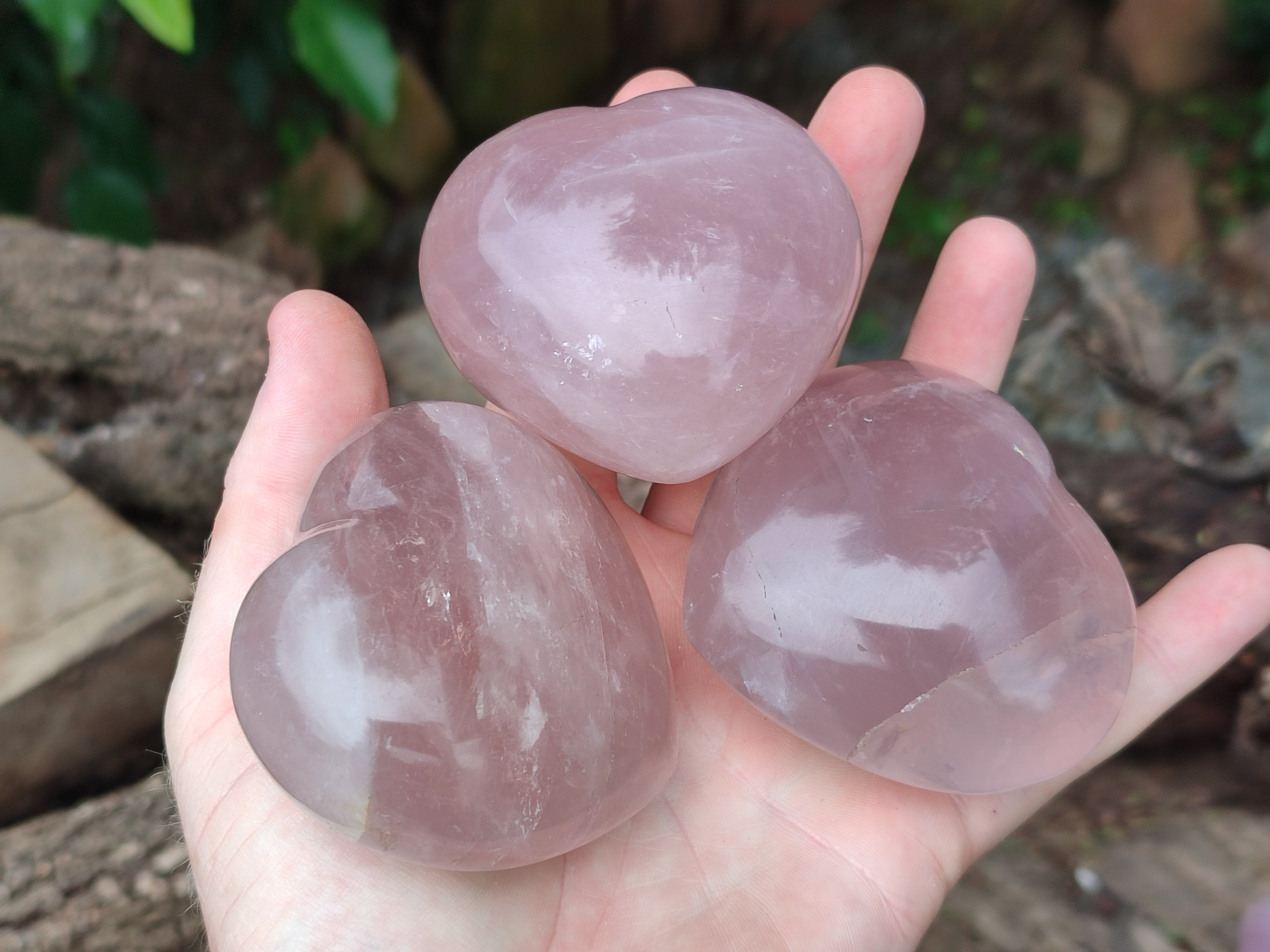Polished Rose Quartz Hearts x 6 From Ambatondrazaka, Madagascar - Toprock Gemstones and Minerals 
