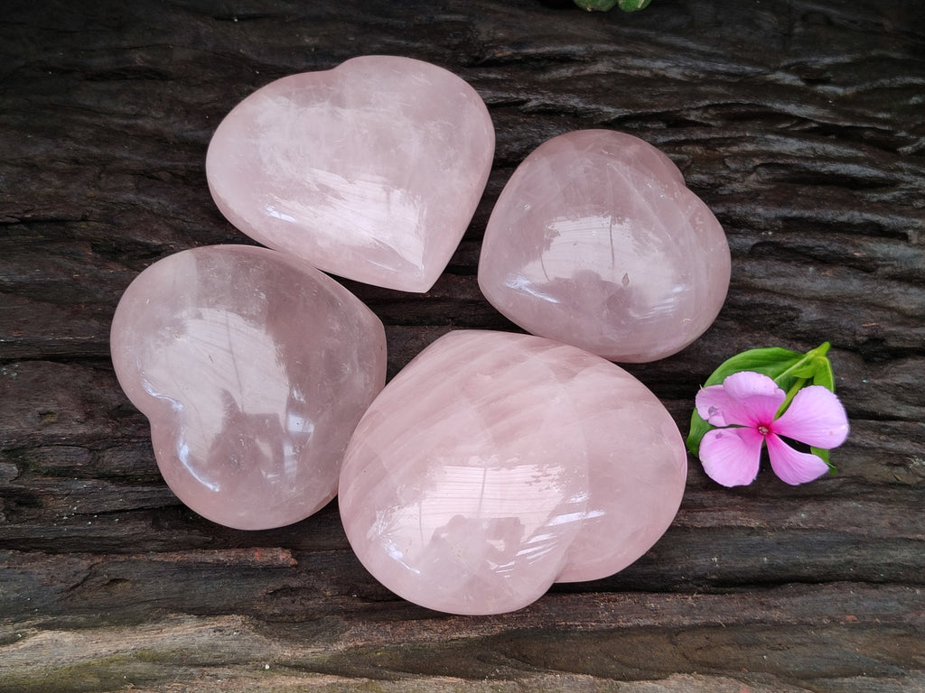 Polished Rose Quartz Hearts x 6 From Ambatondrazaka, Madagascar - Toprock Gemstones and Minerals 