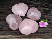 Polished Rose Quartz Hearts x 6 From Ambatondrazaka, Madagascar