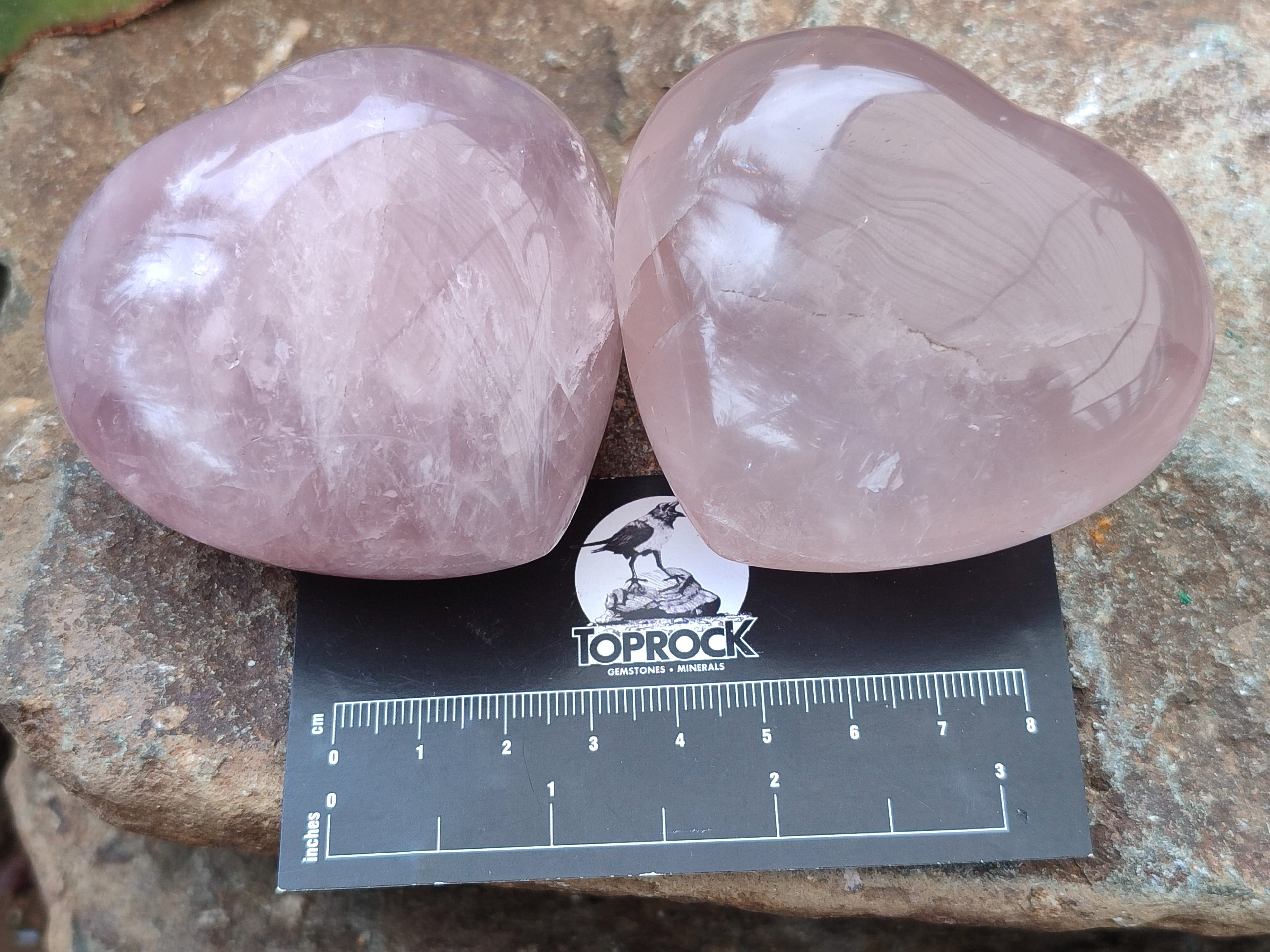 Polished Rose Quartz Hearts x 6 From Ambatondrazaka, Madagascar - Toprock Gemstones and Minerals 