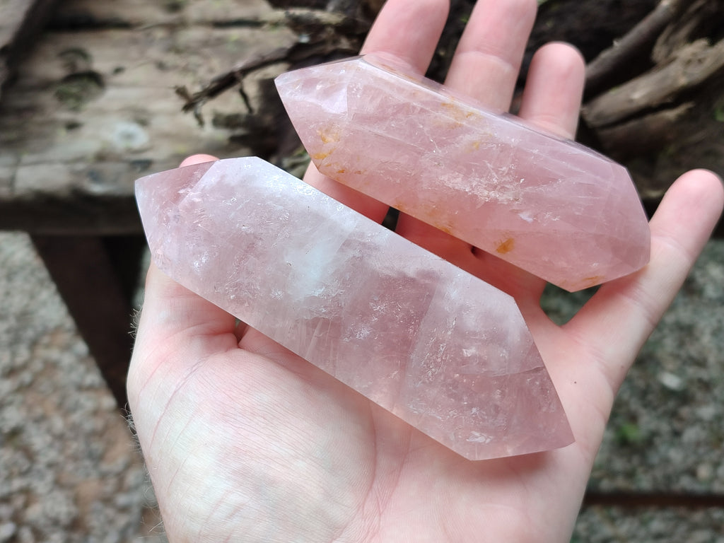Polished Double Terminated Rose Quartz Points x 6 From Ambatondrazaka, Madagascar - Toprock Gemstones and Minerals 