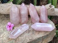 Polished Double Terminated Rose Quartz Points x 6 From Ambatondrazaka, Madagascar