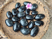 Polished Black Basalt Palm Stones x 19 From Antsirabe, Madagascar