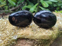 Polished Black Basalt Palm Stones x 19 From Antsirabe, Madagascar