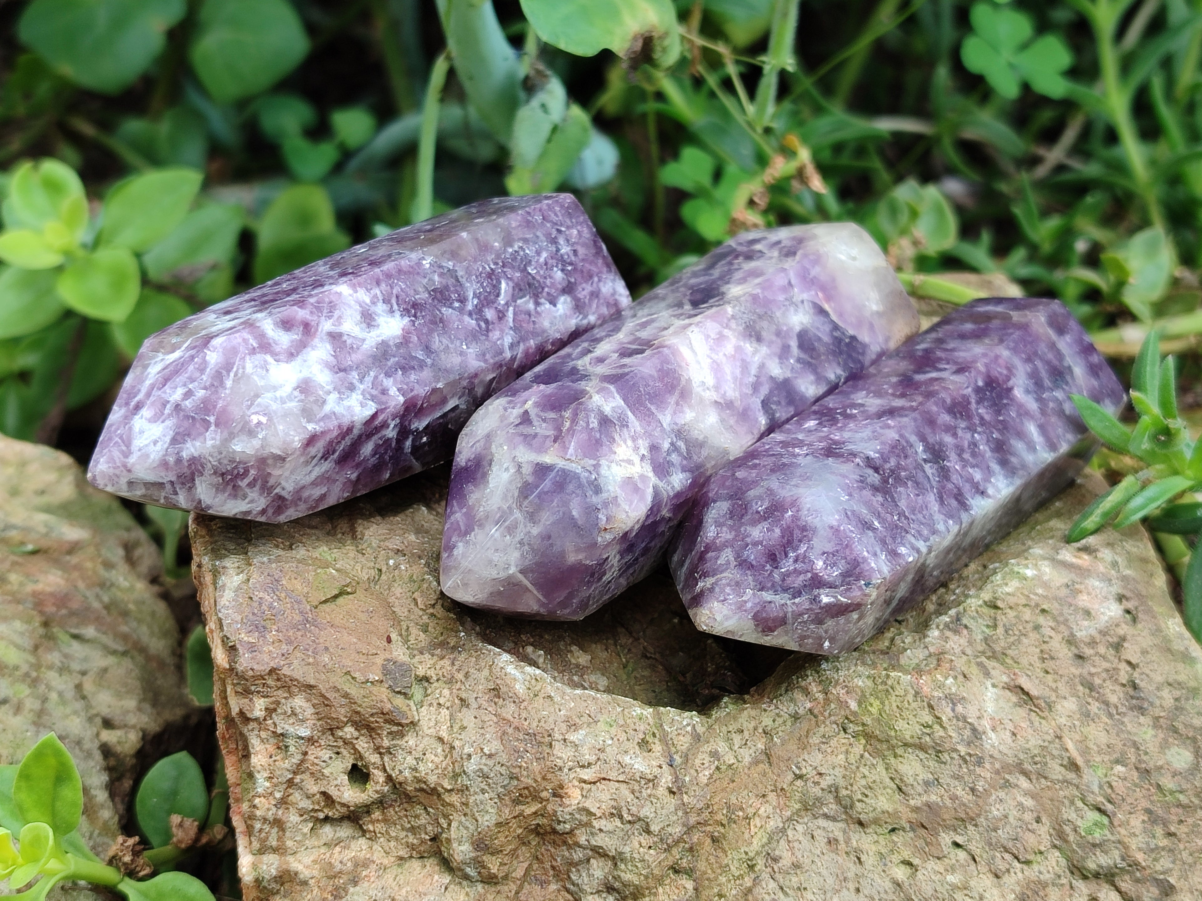 Polished Lepidolite with Pink Rubellite Points x 12 From Ambatondrazaka, Madagascar - Toprock Gemstones and Minerals 