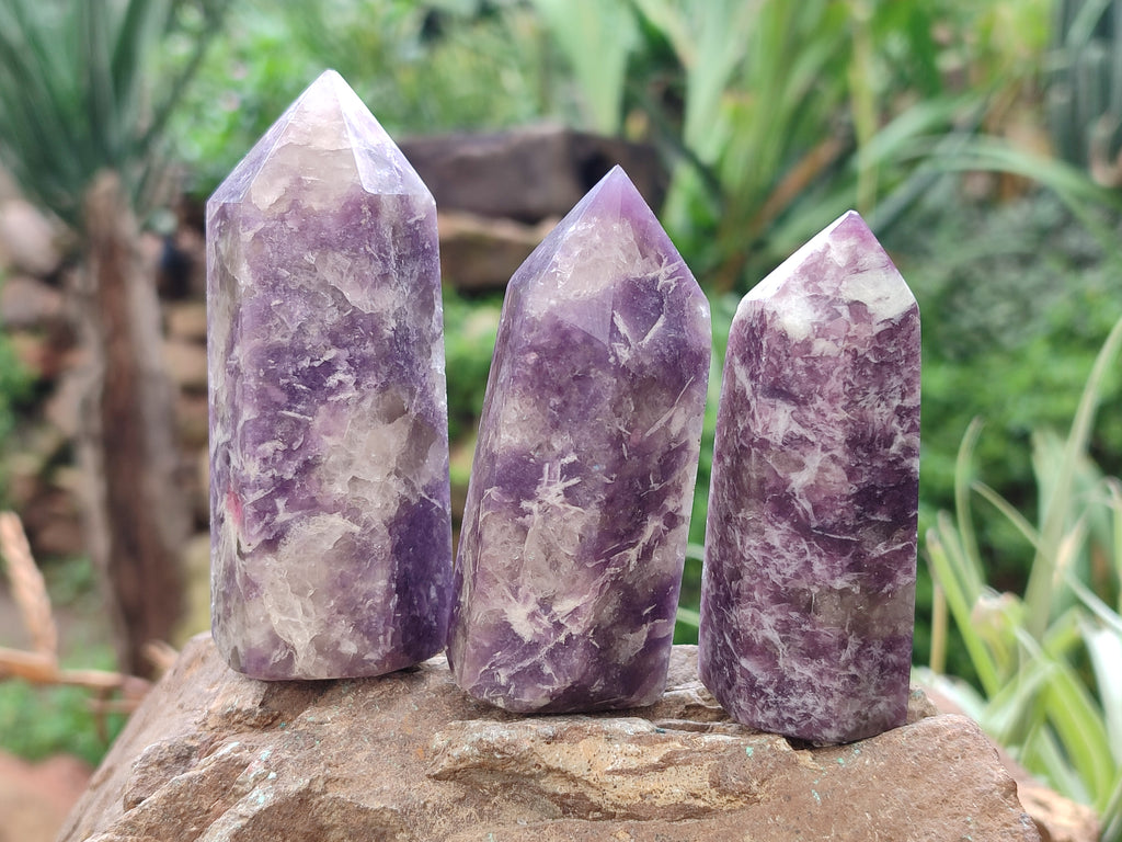 Polished Lepidolite with Pink Rubellite Points x 12 From Ambatondrazaka, Madagascar - Toprock Gemstones and Minerals 