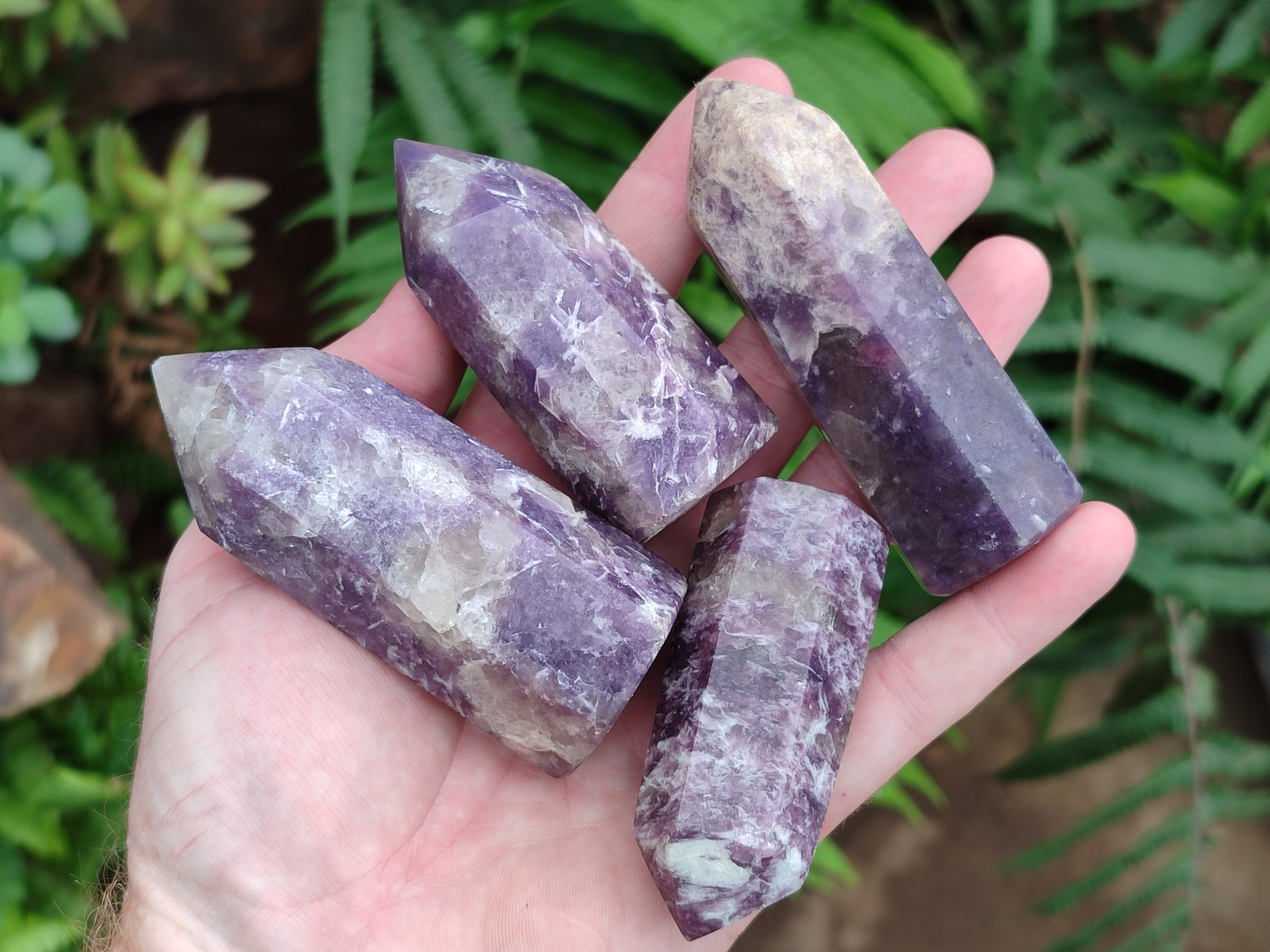 Polished Lepidolite with Pink Rubellite Points x 12 From Ambatondrazaka, Madagascar - Toprock Gemstones and Minerals 