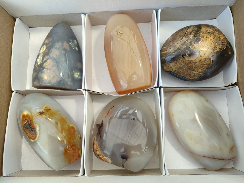 Polished Mixed Agate Standing Free Forms x 6 From Madagascar - Toprock Gemstones and Minerals 