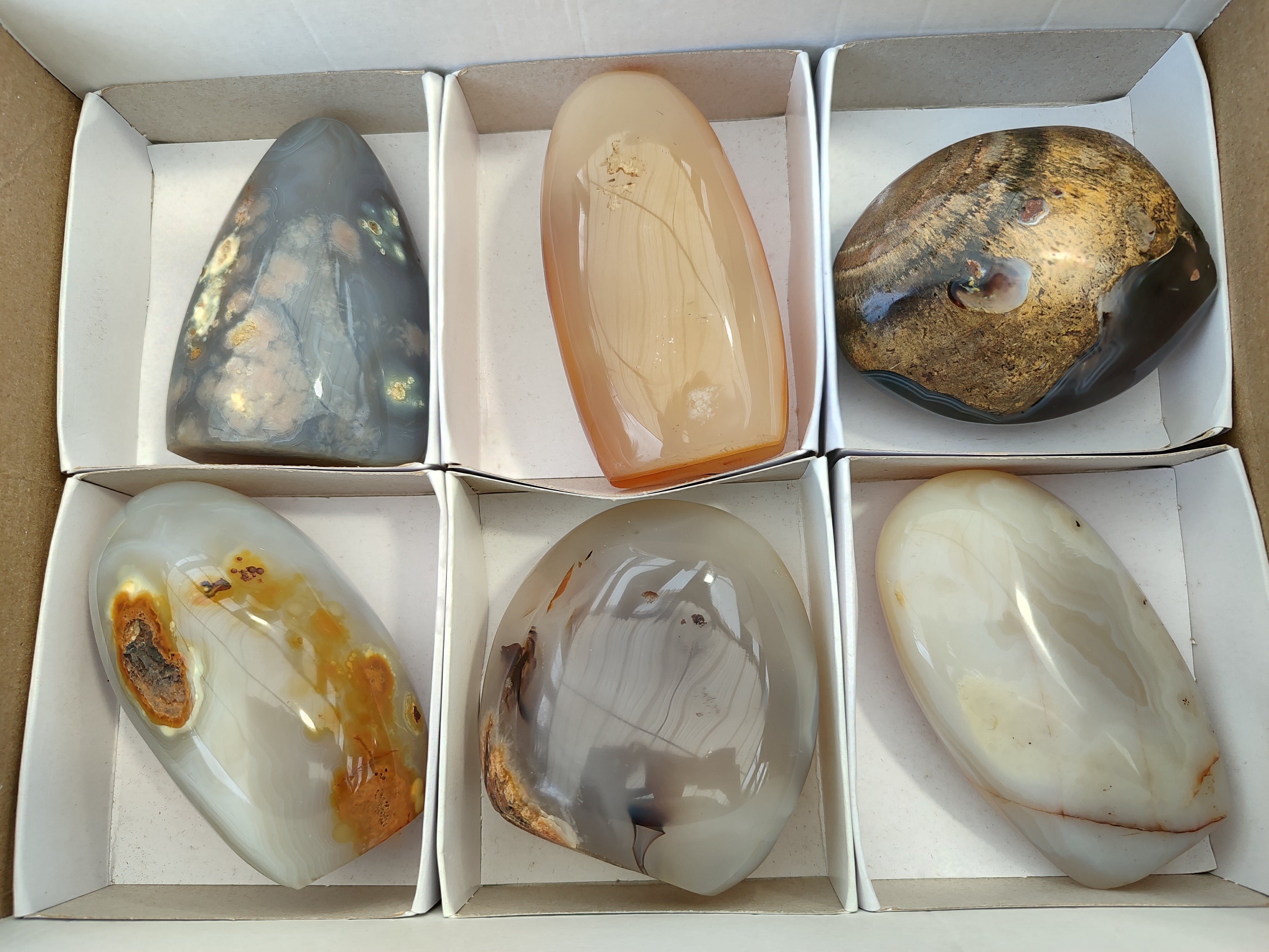 Polished Mixed Agate Standing Free Forms x 6 From Madagascar - Toprock Gemstones and Minerals 