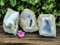 Polished Blue Lace Agate Geodes x 3 From Nsanje, Malawi