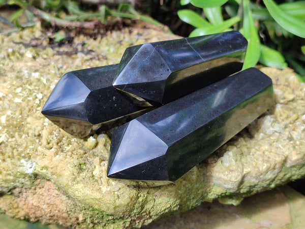 Polished Black Basalt Double Terminated Points x 5 From Antsirabe, Madagascar