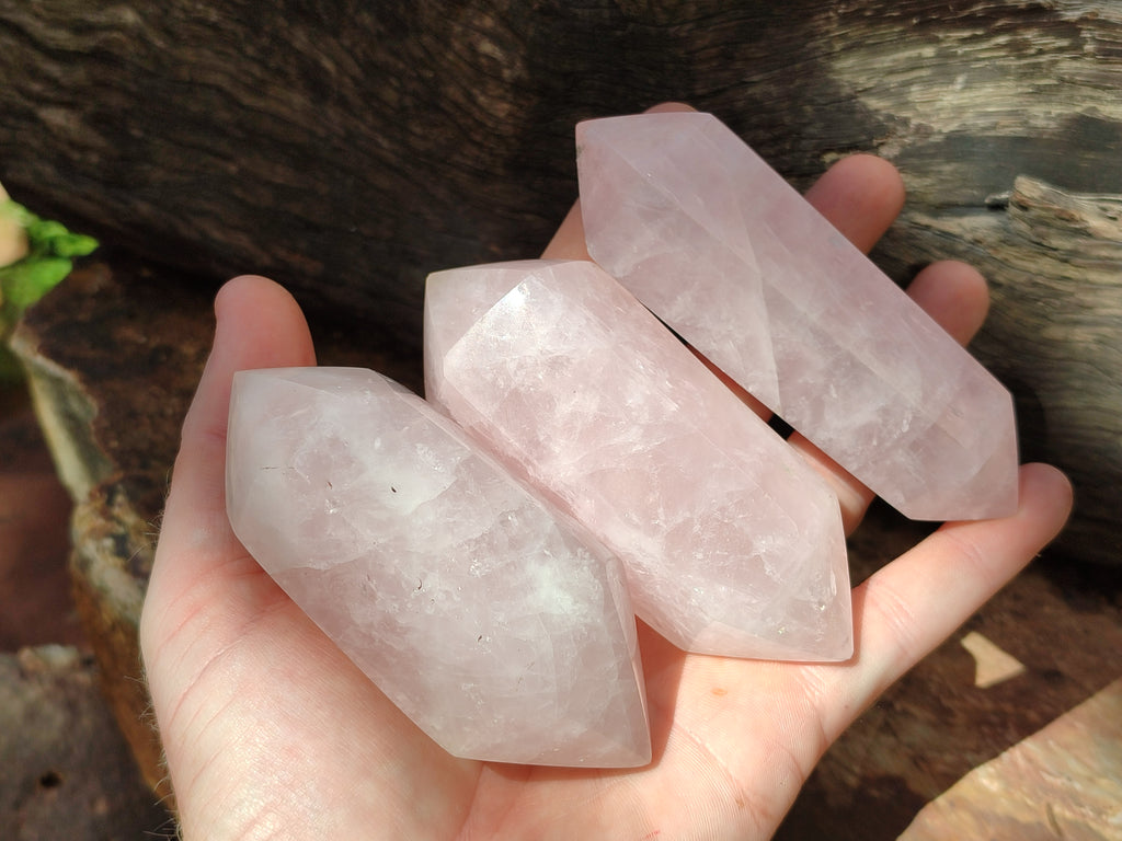 Polished Double Terminated Rose Quartz Points x 6 From Ambatondrazaka, Madagascar - Toprock Gemstones and Minerals 