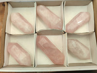 Polished Double Terminated Rose Quartz Points x 6 From Ambatondrazaka, Madagascar