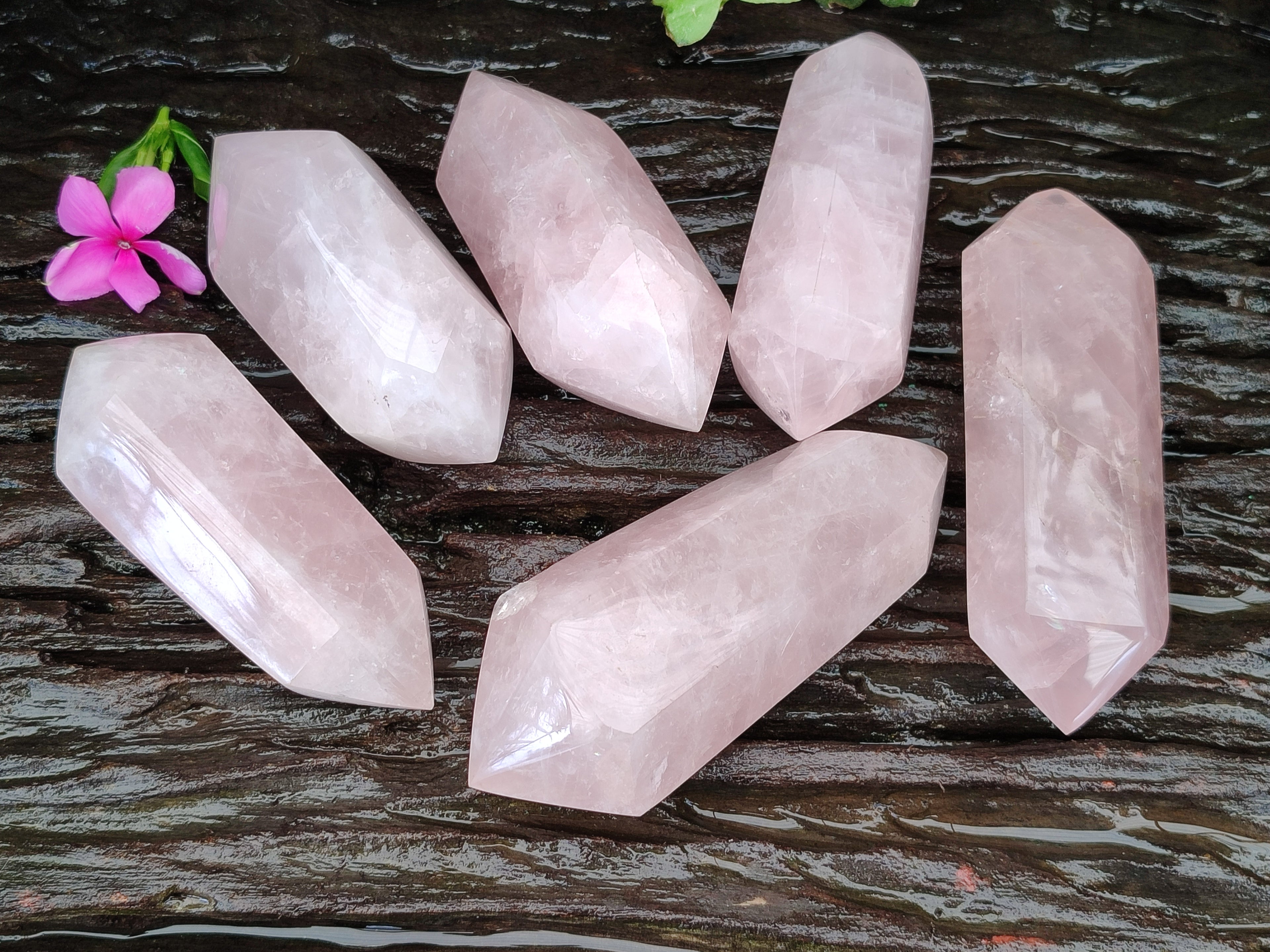Polished Double Terminated Rose Quartz Points x 6 From Ambatondrazaka, Madagascar - Toprock Gemstones and Minerals 