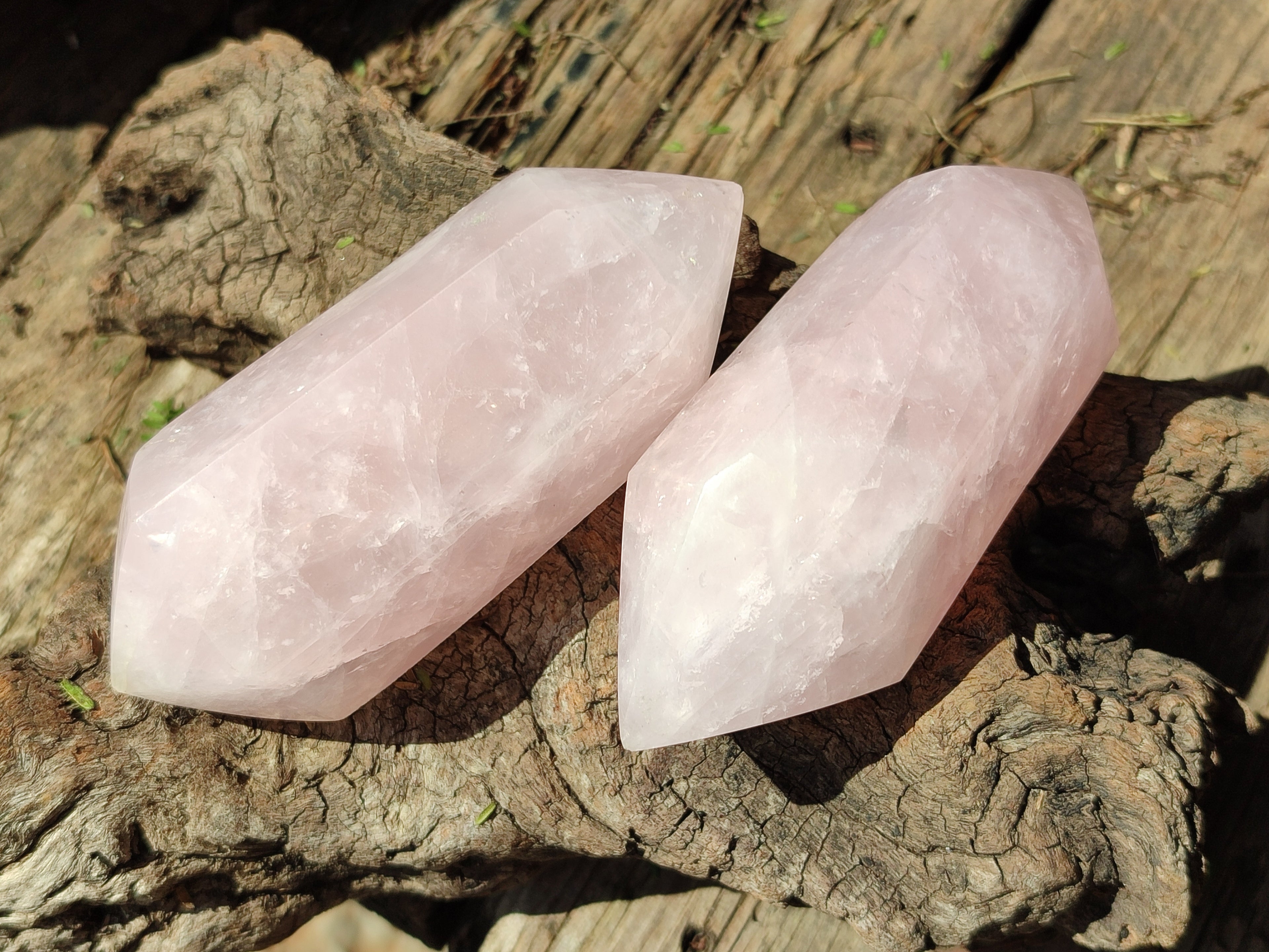 Polished Double Terminated Rose Quartz Points x 6 From Ambatondrazaka, Madagascar - Toprock Gemstones and Minerals 