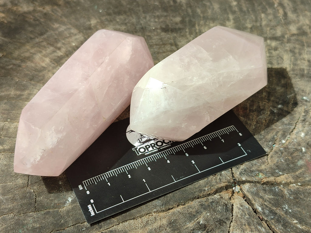 Polished Double Terminated Rose Quartz Points x 6 From Ambatondrazaka, Madagascar - Toprock Gemstones and Minerals 