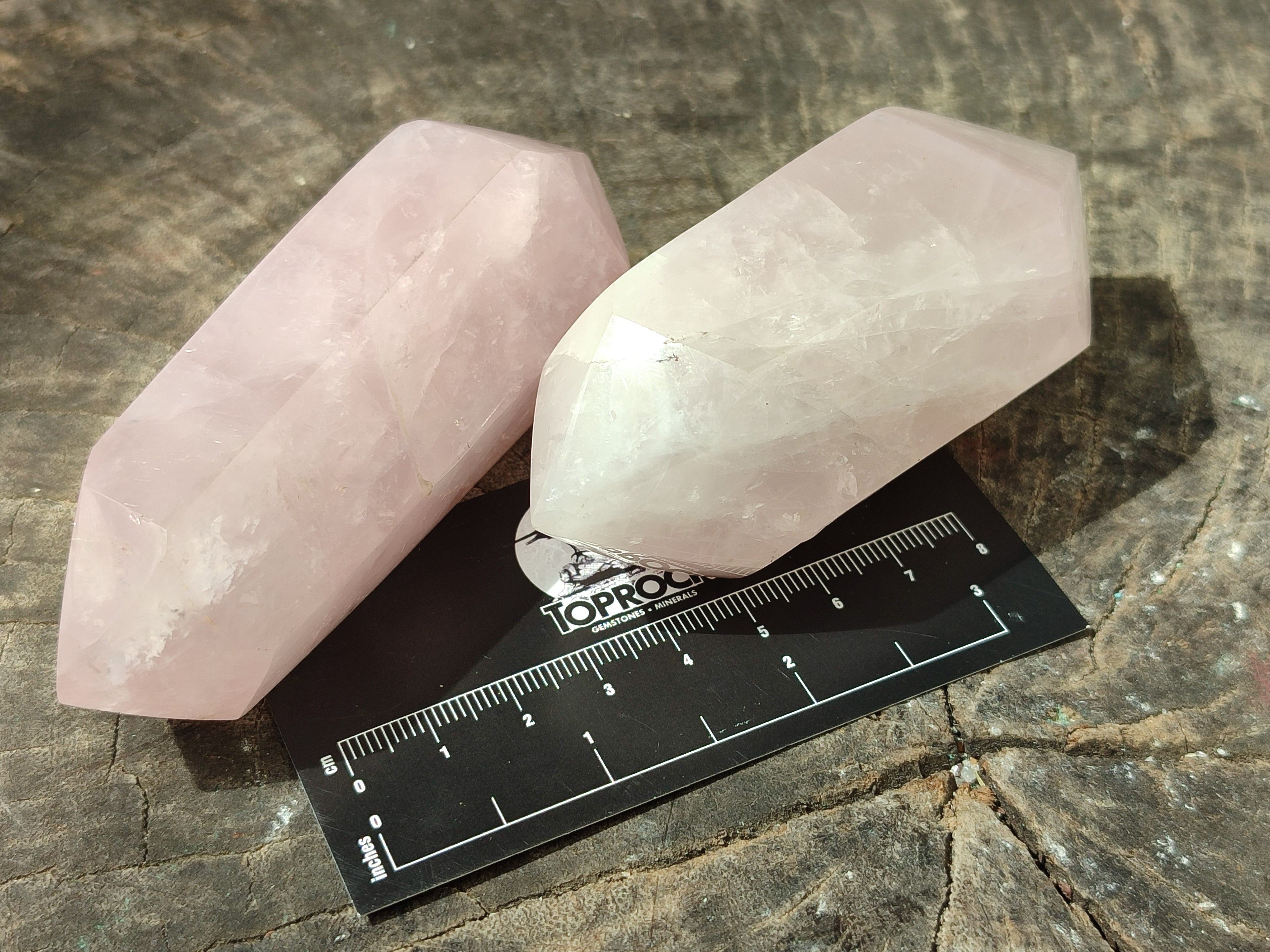 Polished Double Terminated Rose Quartz Points x 6 From Ambatondrazaka, Madagascar - Toprock Gemstones and Minerals 