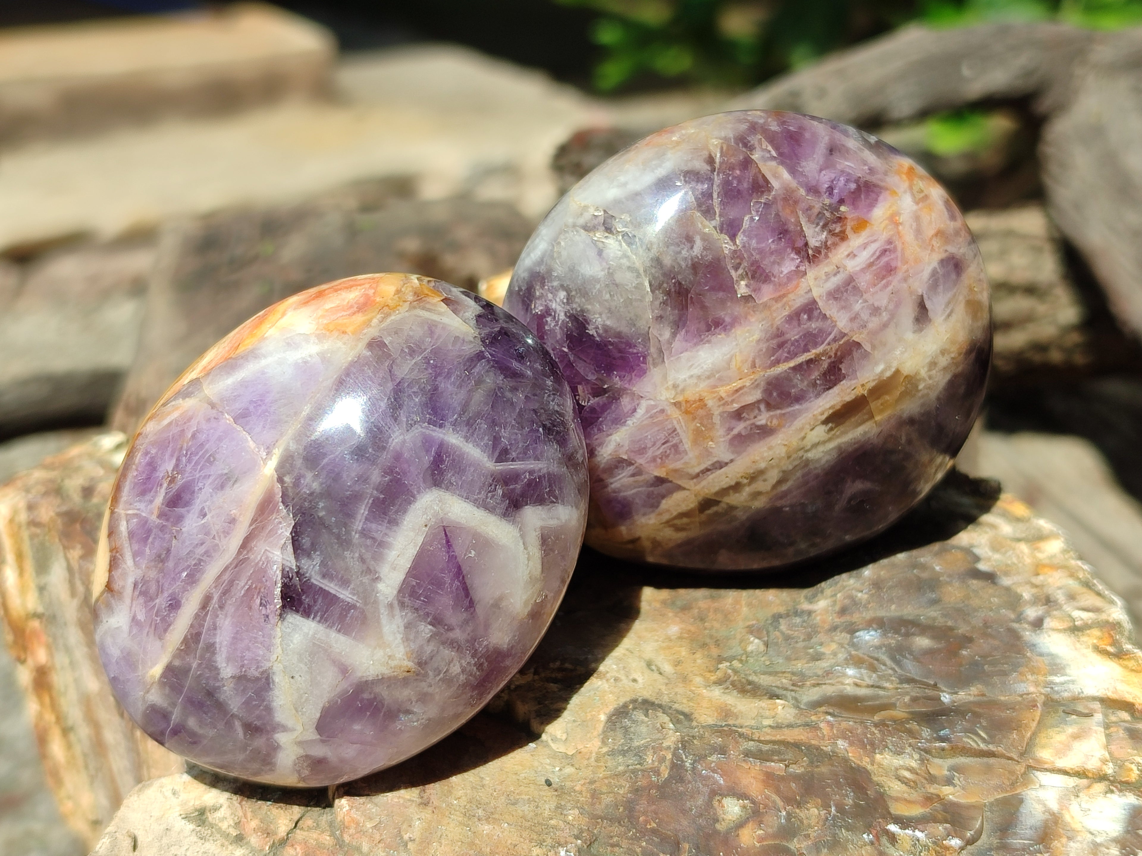 Polished Chevron Amethyst Palm Stones x 24 From Ankazobe, Madagascar - Toprock Gemstones and Minerals 