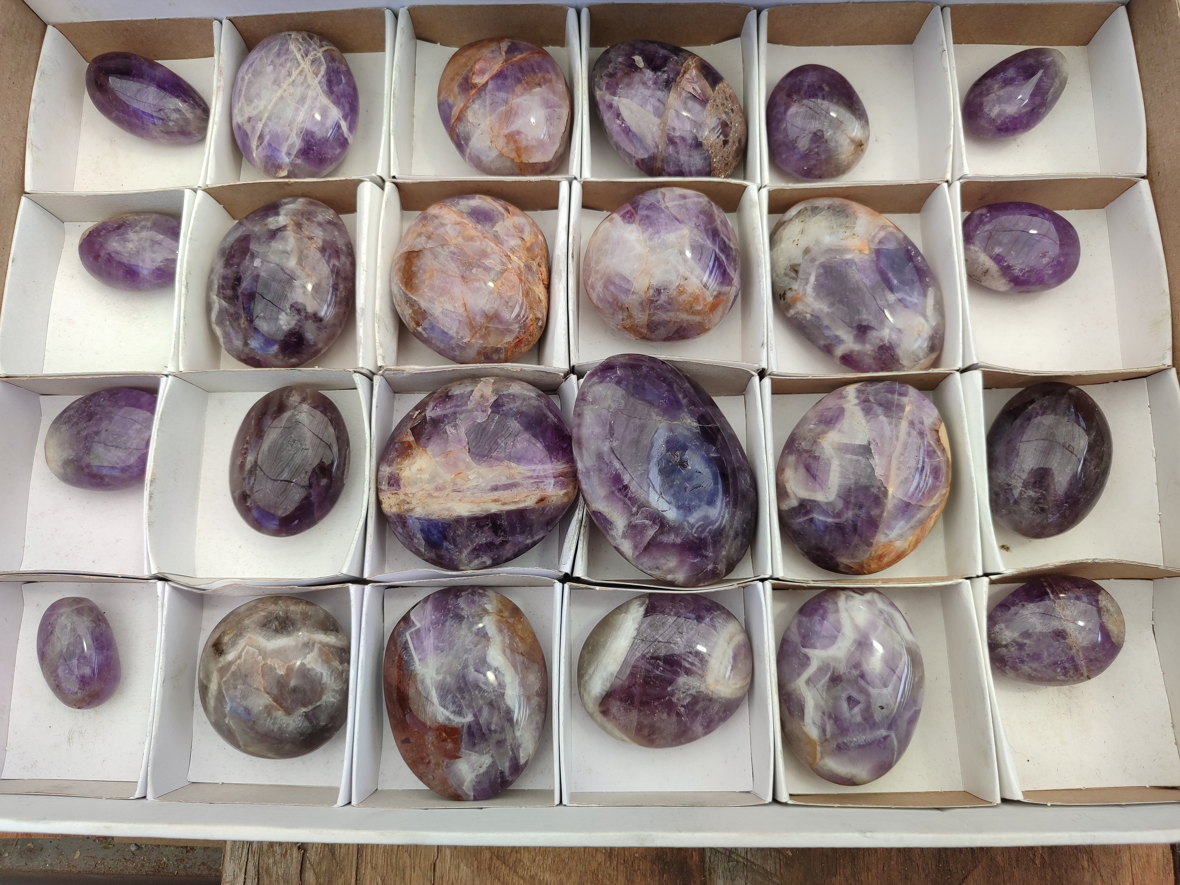 Polished Chevron Amethyst Palm Stones x 24 From Ankazobe, Madagascar - Toprock Gemstones and Minerals 