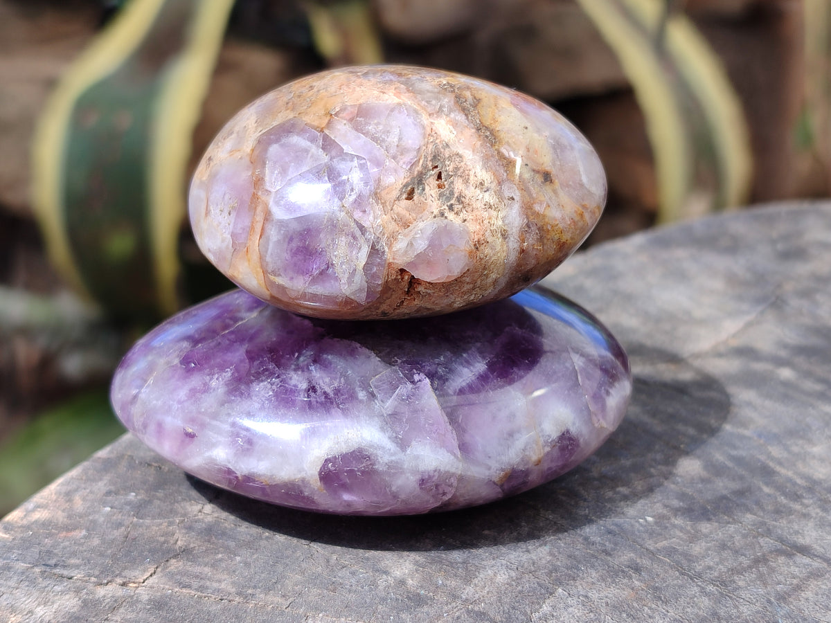 Polished Chevron Amethyst Palm Stones x 24 From Ankazobe, Madagascar - Toprock Gemstones and Minerals 