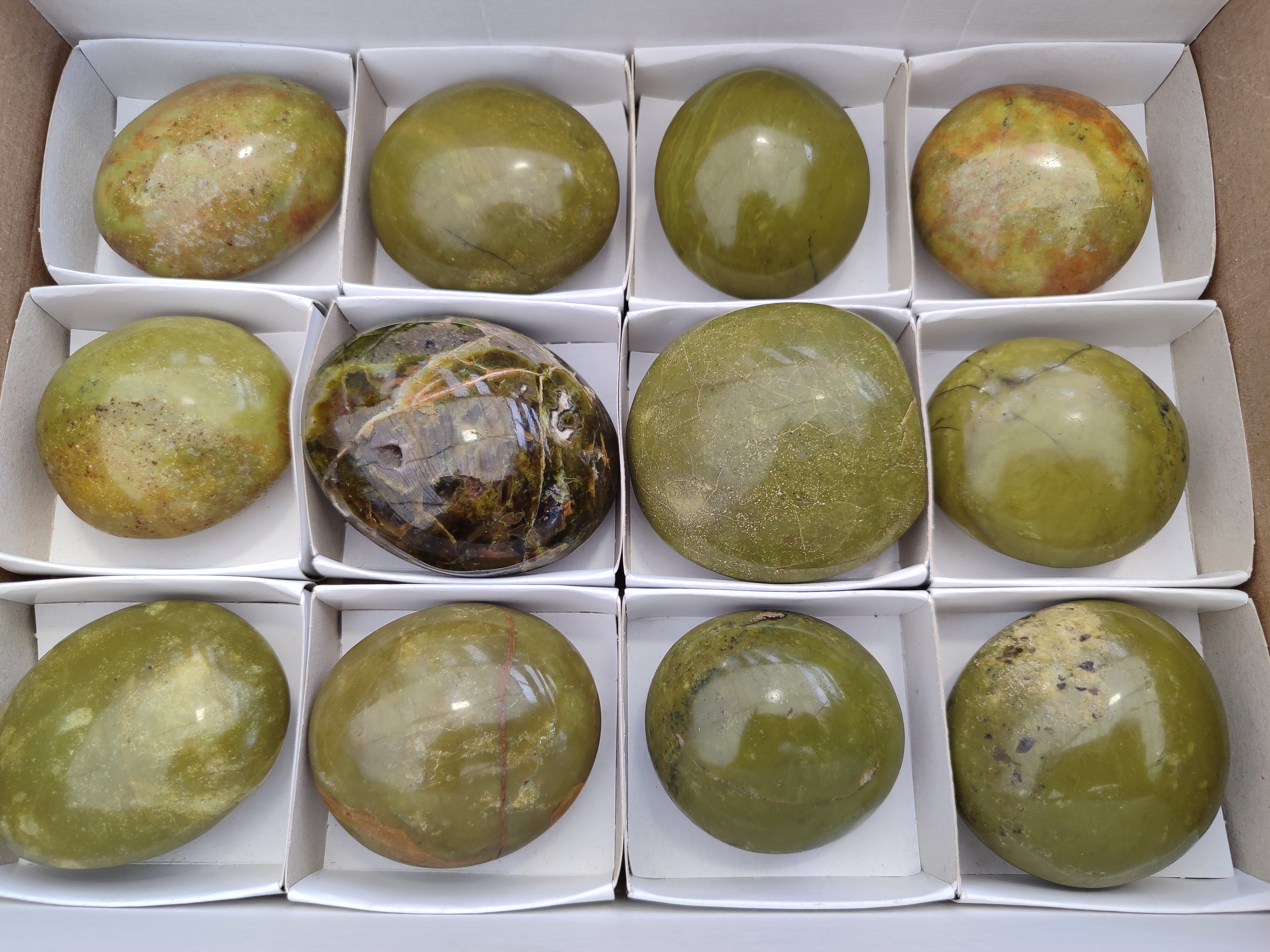 Polished Green Opal Palm Stones x 12 From Betroka, Madagascar - Toprock Gemstones and Minerals 