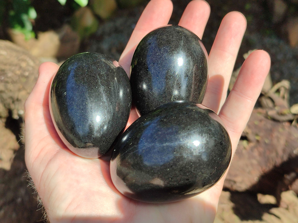 Polished Black Basalt Gemstone Eggs x 6 From Madagascar - Toprock Gemstones and Minerals 