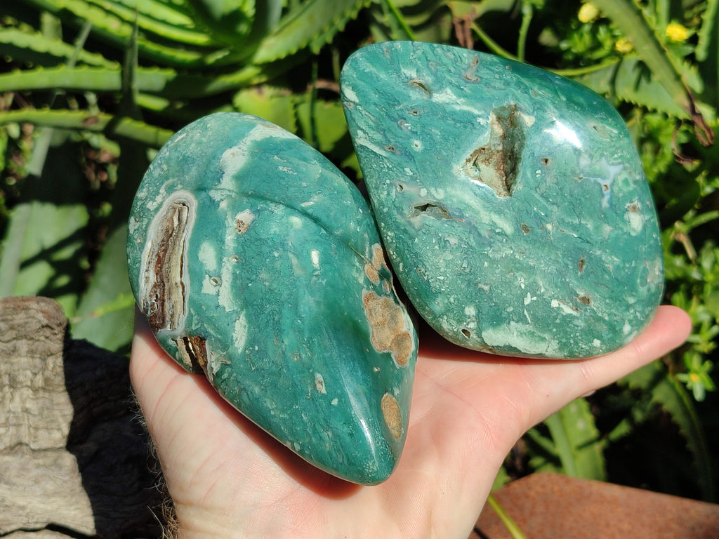 Polished Emerald Mtorolite Free Forms x 2 From Mutorashanga, Zimbabwe - Toprock Gemstones and Minerals 