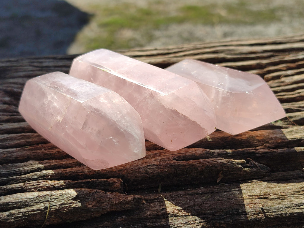 Polished Double Terminated Rose Quartz Points x 6 From Ambatondrazaka, Madagascar - Toprock Gemstones and Minerals 