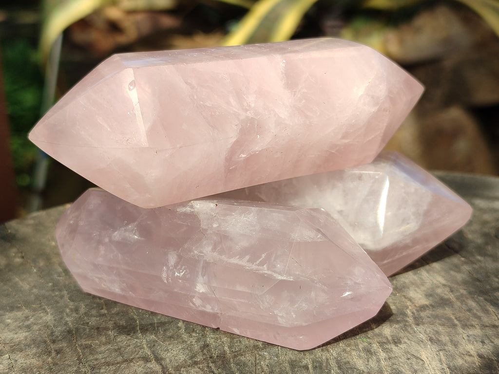 Polished Double Terminated Rose Quartz Points x 6 From Ambatondrazaka, Madagascar - Toprock Gemstones and Minerals 