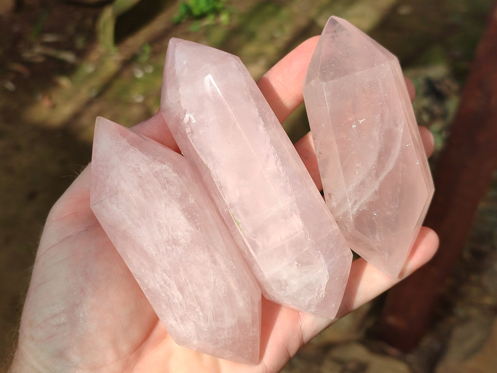 Polished Double Terminated Rose Quartz Points x 6 From Ambatondrazaka, Madagascar - Toprock Gemstones and Minerals 