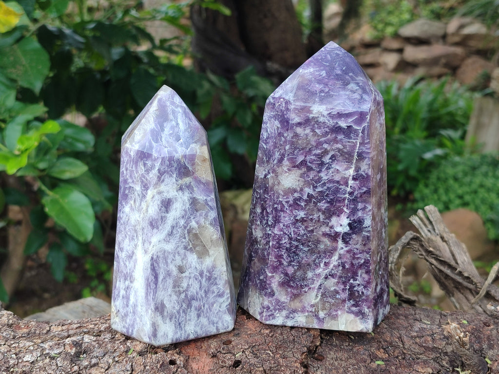 Polished Lepidolite Points x 2 From Ambatondrazaka, Madagascar - Toprock Gemstones and Minerals 