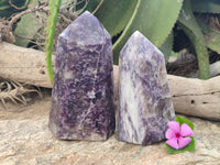 Polished Lepidolite Points x 2 From Ambatondrazaka, Madagascar