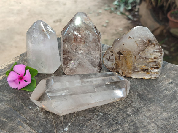 Polished Clear Window and Double Terminated Quartz Crystals x 4 From Madagascar
