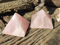 Polished Gemmy Rose Quartz Pyramids x 4 From Madagascar