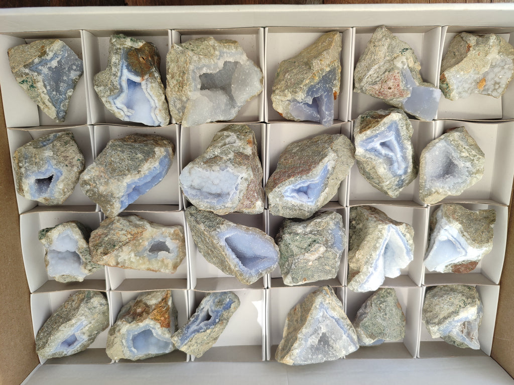 Natural Blue Lace Agate Geode Specimens x 24 From Nsanje, Malawi - Toprock Gemstones and Minerals 