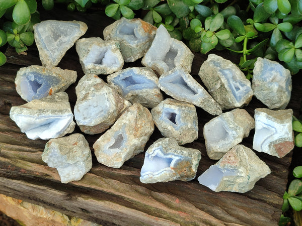 Natural Blue Lace Agate Geode Specimens x 24 From Nsanje, Malawi