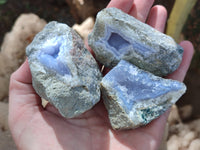 Natural Blue Lace Agate Geode Specimens x 24 From Nsanje, Malawi