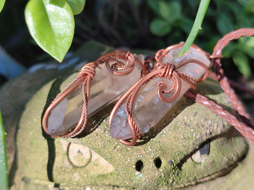 Hand Made Copper Wire Wrapped Pendants x 6 From Southern Africa - Toprock Gemstones and Minerals 
