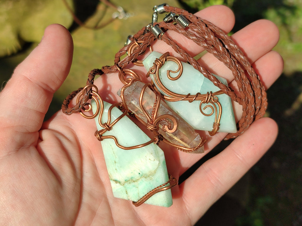 Hand Made Copper Wire Wrapped Pendants x 6 From Southern Africa - Toprock Gemstones and Minerals 