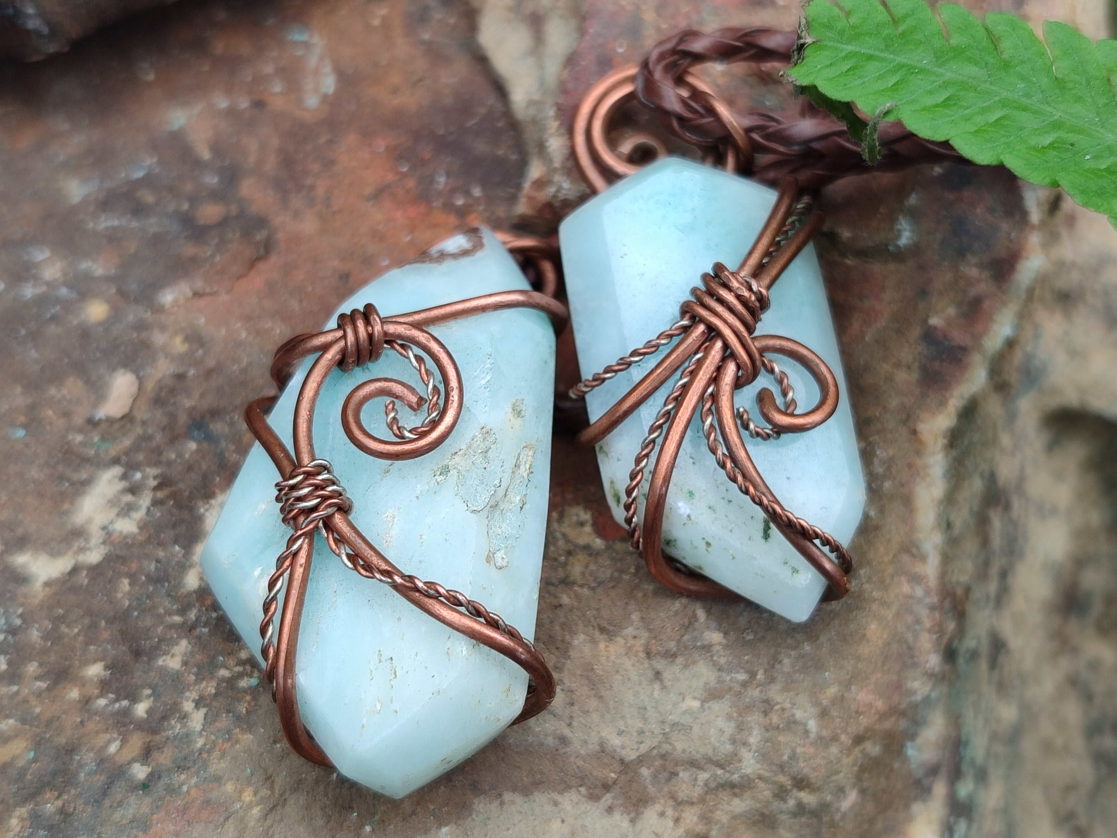 Hand Made Copper Wire Wrapped Pendants x 6 From Southern Africa - Toprock Gemstones and Minerals 