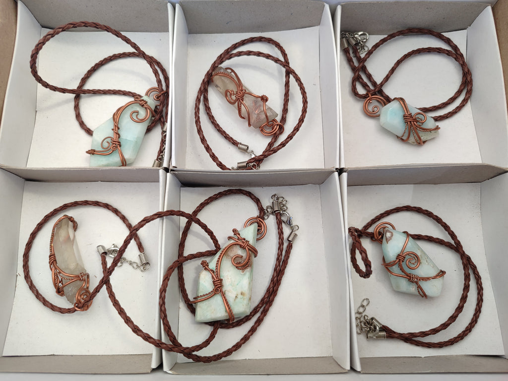 Hand Made Copper Wire Wrapped Pendants x 6 From Southern Africa - Toprock Gemstones and Minerals 