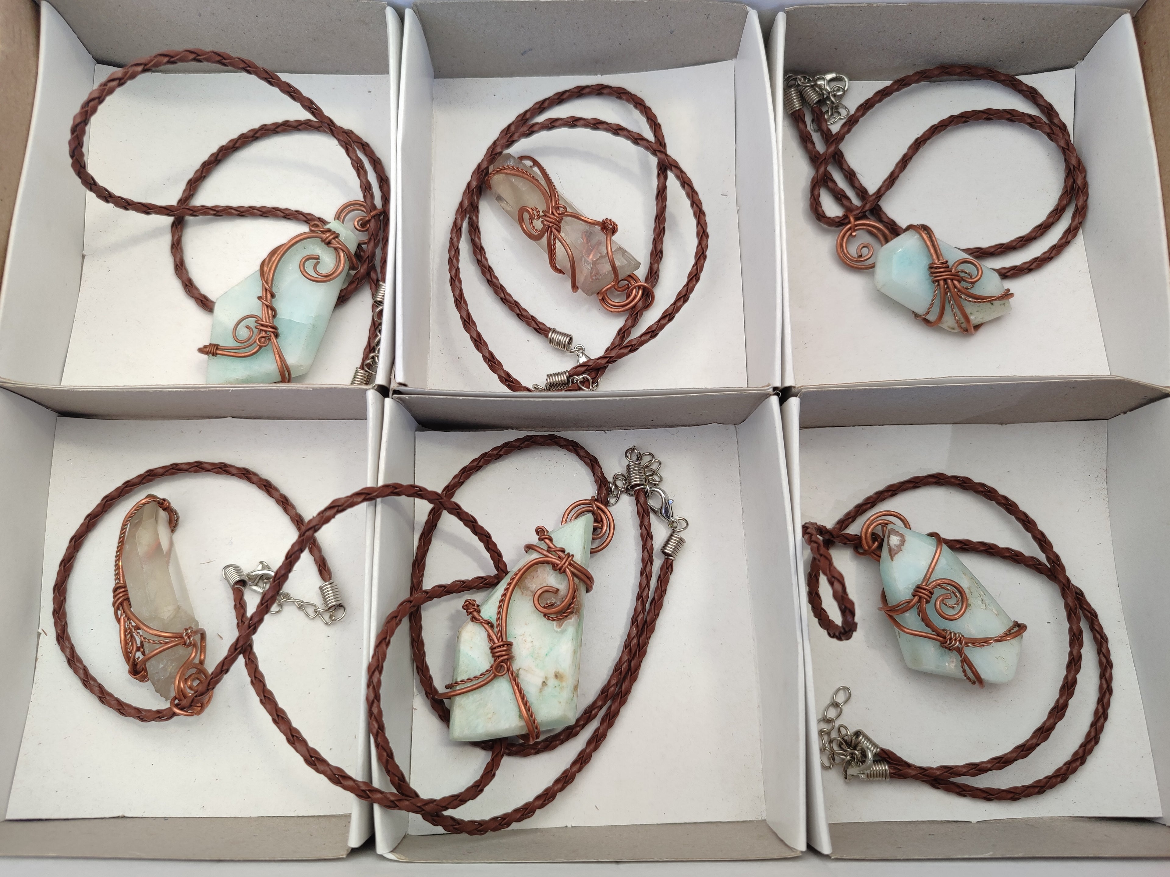 Hand Made Copper Wire Wrapped Pendants x 6 From Southern Africa - Toprock Gemstones and Minerals 