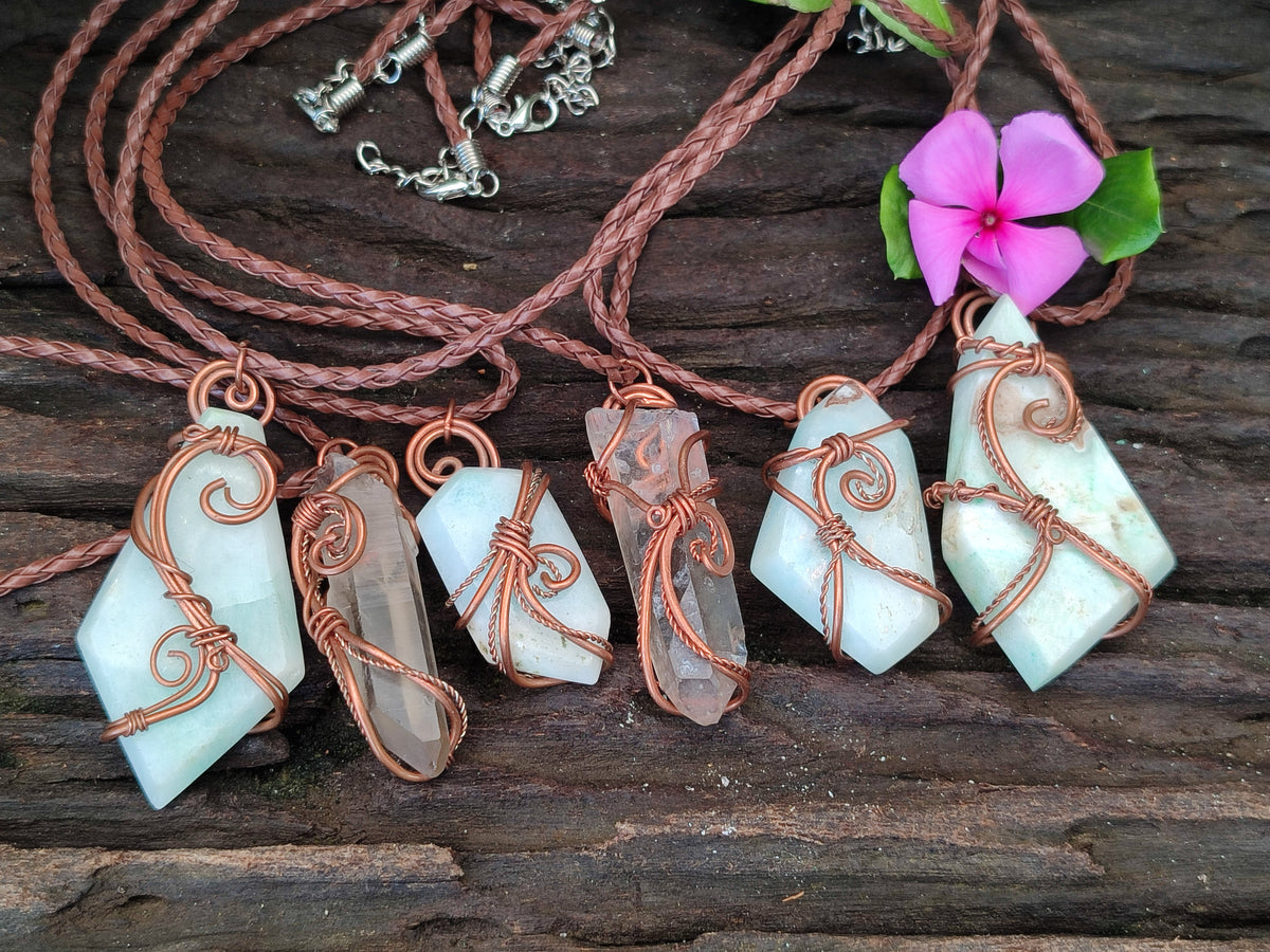 Hand Made Copper Wire Wrapped Pendants x 6 From Southern Africa - Toprock Gemstones and Minerals 