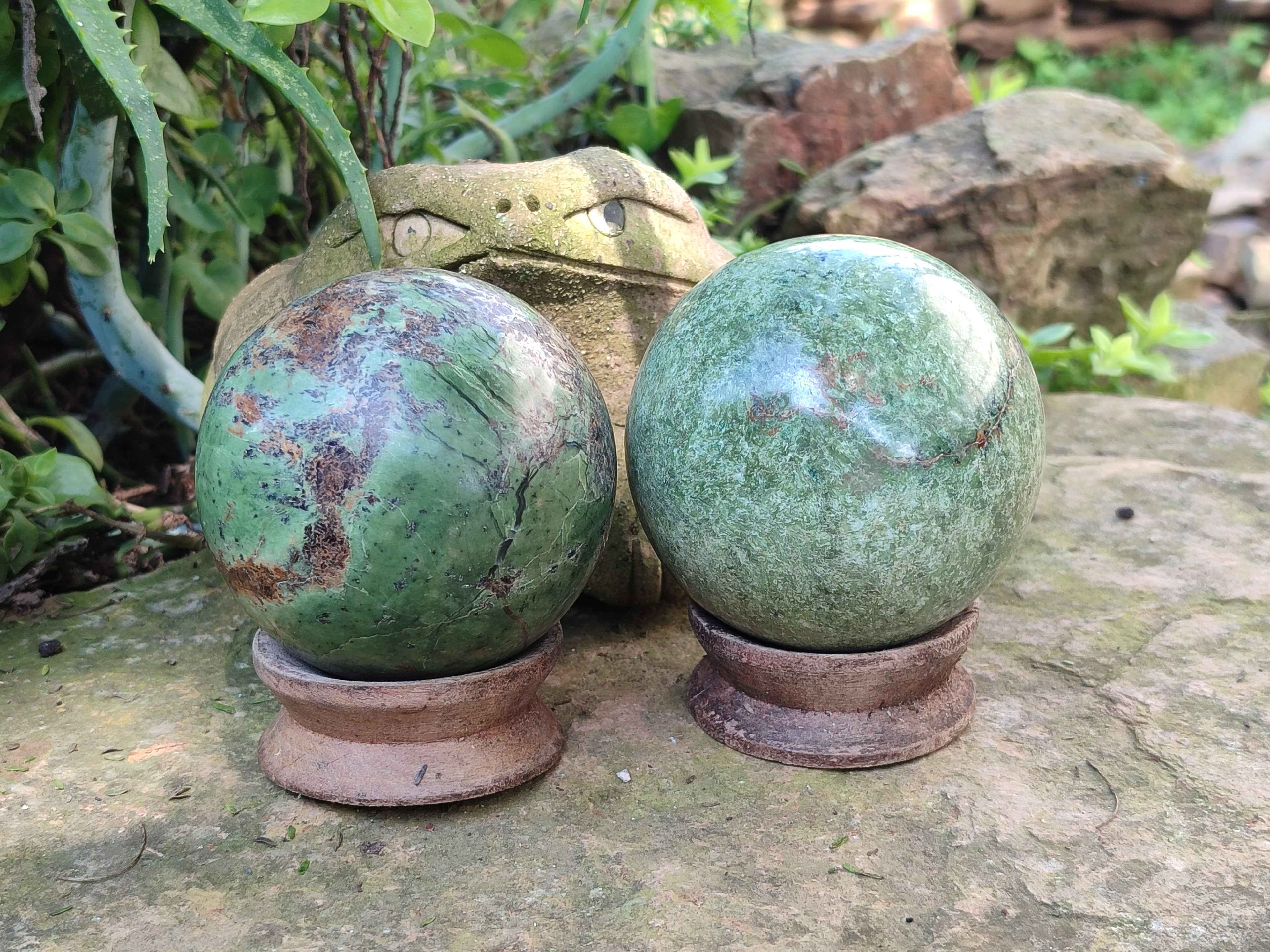 Polished Chrysoprase Spheres x 3 From Betroka, Madagascar - Toprock Gemstones and Minerals 